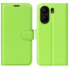 Xiaomi Redmi 13C 4G Fodral Litchi L&auml;der Gr&ouml;n