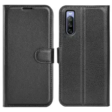 Sony Xperia 10 IV Fodral Litchi Läder Svart