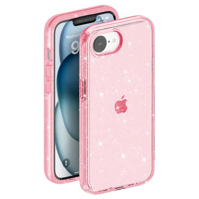 Bild 4, iPhone 17e / 16e Skal Glitter Shockproof Rosa
