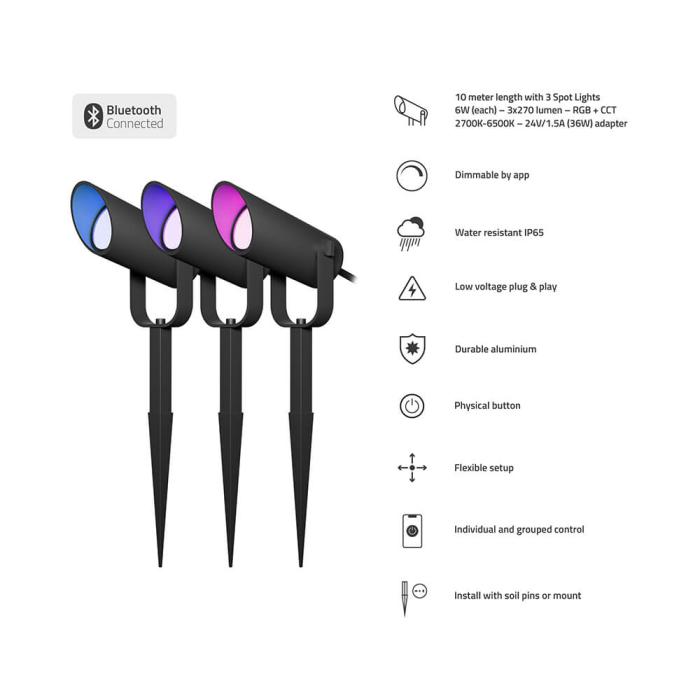 Bild 4, Hombli Smart Utomhus Spotlight 3-pack RGB CCT Svart