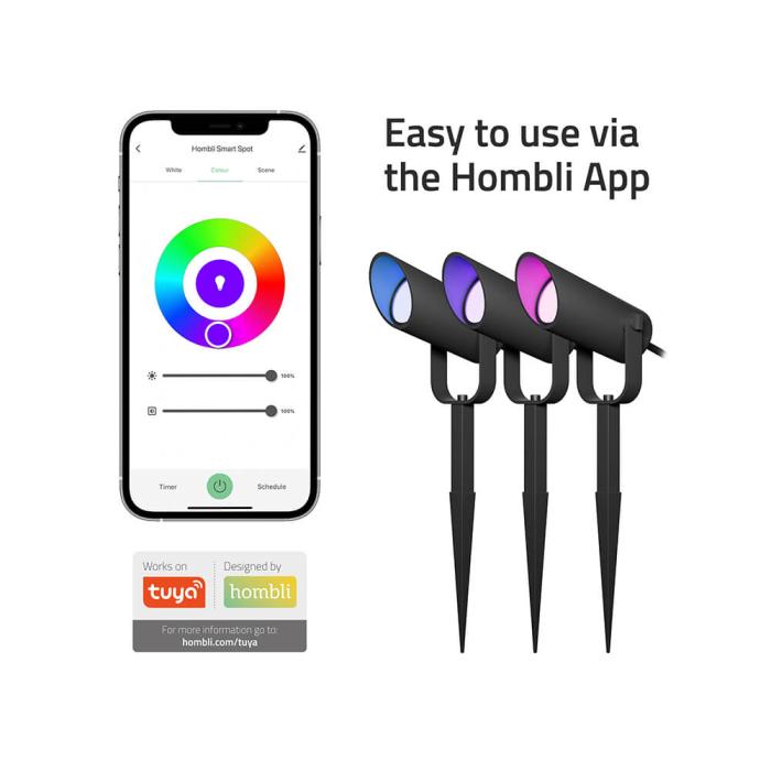 Bild 5, Hombli Smart Utomhus Spotlight 3-pack RGB CCT Svart