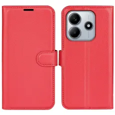 Xiaomi Redmi Note 14 5G Fodral Litchi L&auml;der R&ouml;d