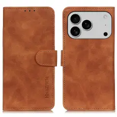 KHAZNEH iPhone 17 Pro Fodral Retro L&auml;der Brun