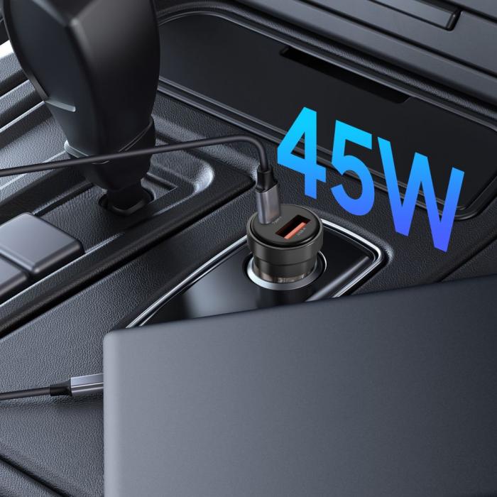 Bild 5, Tech-Protect 45W PD QC Billaddare USB-C / USB-A Svart