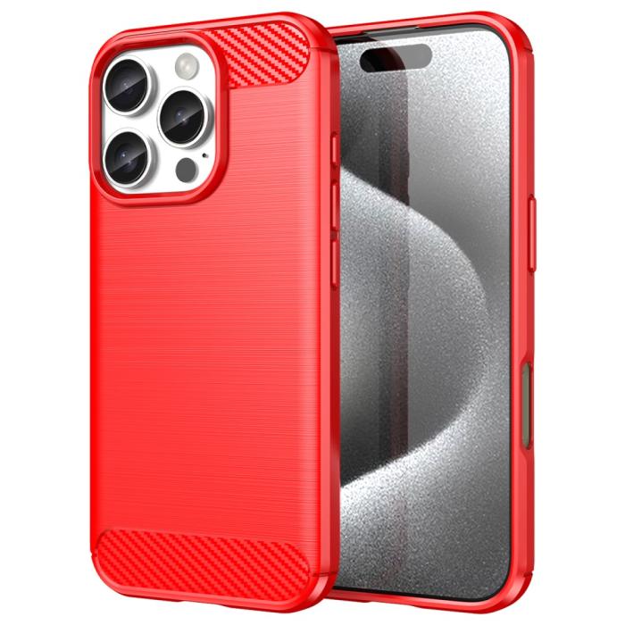 Bild 1, iPhone 16 Pro Skal Kolfiber Textur Röd