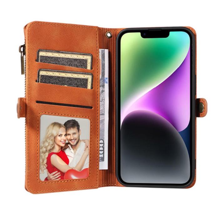 Bild 2, iPhone 15 Plus Fodral RFID Multifunktionell Flerkort Brun