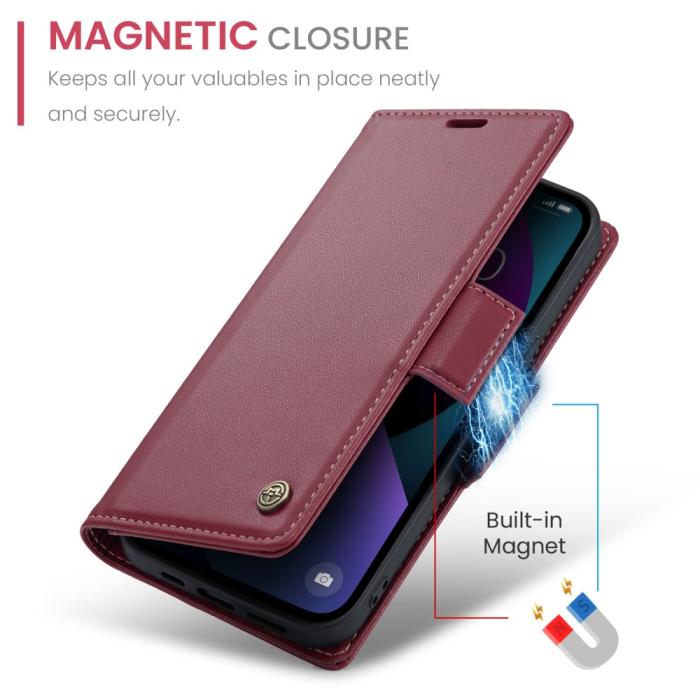 Bild 6, CASEME iPhone 15 Plus Fodral Läder RFID Vinröd