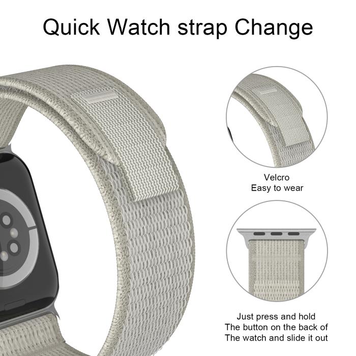 Bild 5, Apple Watch 42/44/45/49 mm Armband Nylon Trail Loop Ljus Grå