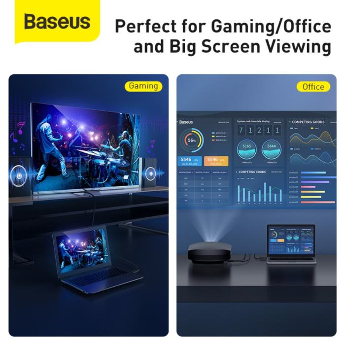 Bild 3, Baseus 8m 4K HD HDMI - HDMI Kabel Svart