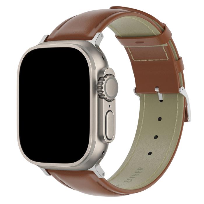 Bild 2, Äkta Läder Armband Apple Watch 41/40/38 mm Brun
