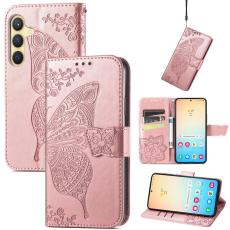 Samsung Galaxy S25 Plus Fodral Med Fj&auml;ril Tryck Ros&eacute;guld