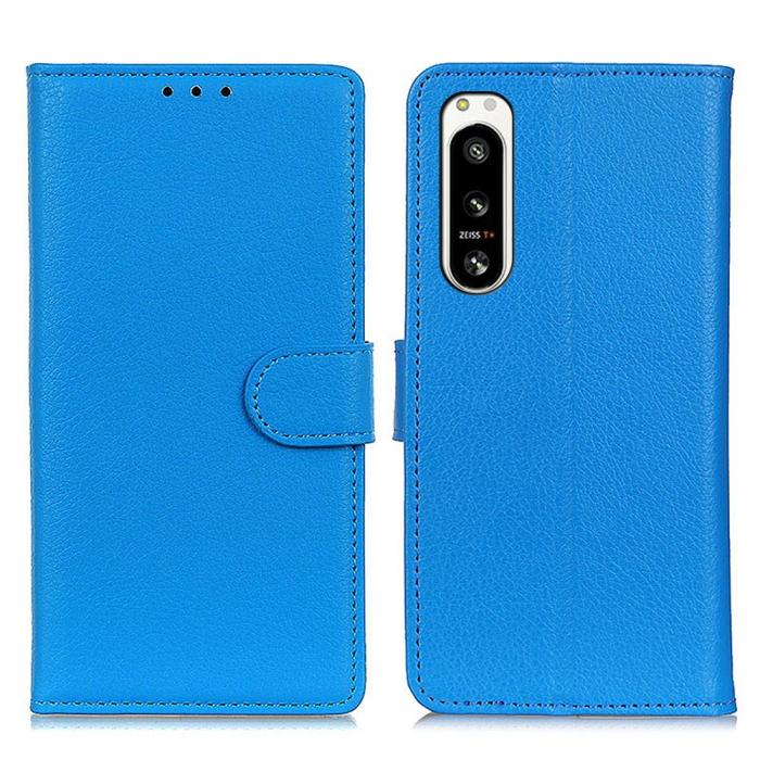 Bild 1, Sony Xperia 5 IV Fodral Litchi Läder Blå