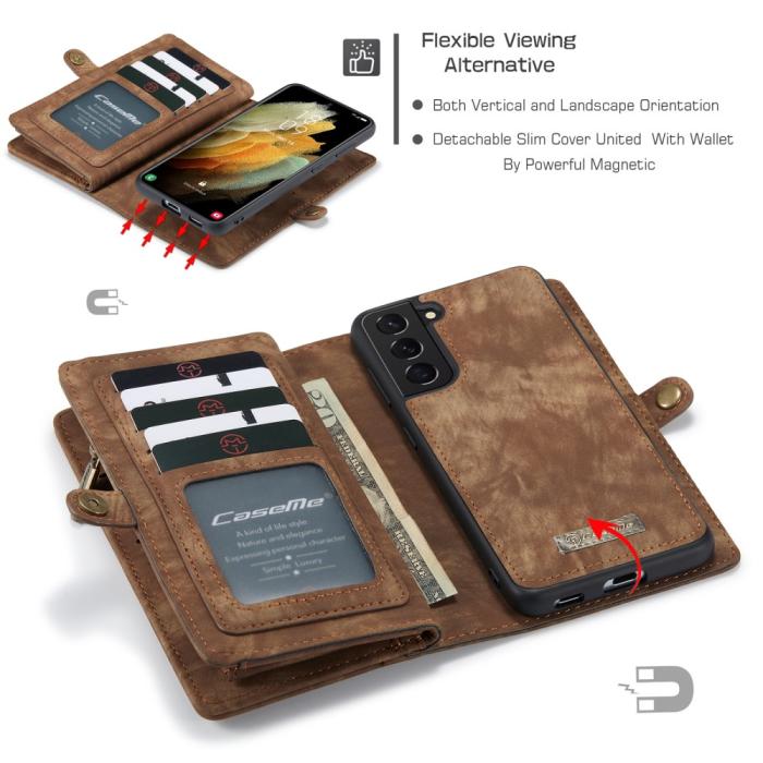 Bild 3, Samsung Galaxy S21 - CASEME 2-i-1 Multifunktionellt Plånboksfodral - Brun