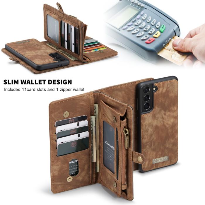 Bild 4, Samsung Galaxy S21 - CASEME 2-i-1 Multifunktionellt Plånboksfodral - Brun
