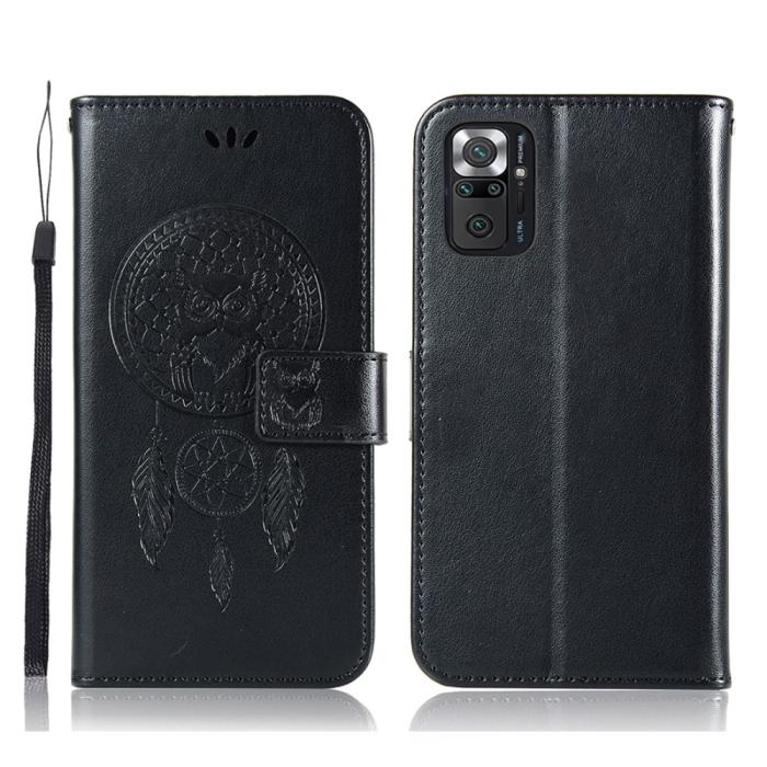 Bild 1, Xiaomi Redmi Note 10 Pro - Owl Dream Catcher Läder Fodral - Svart