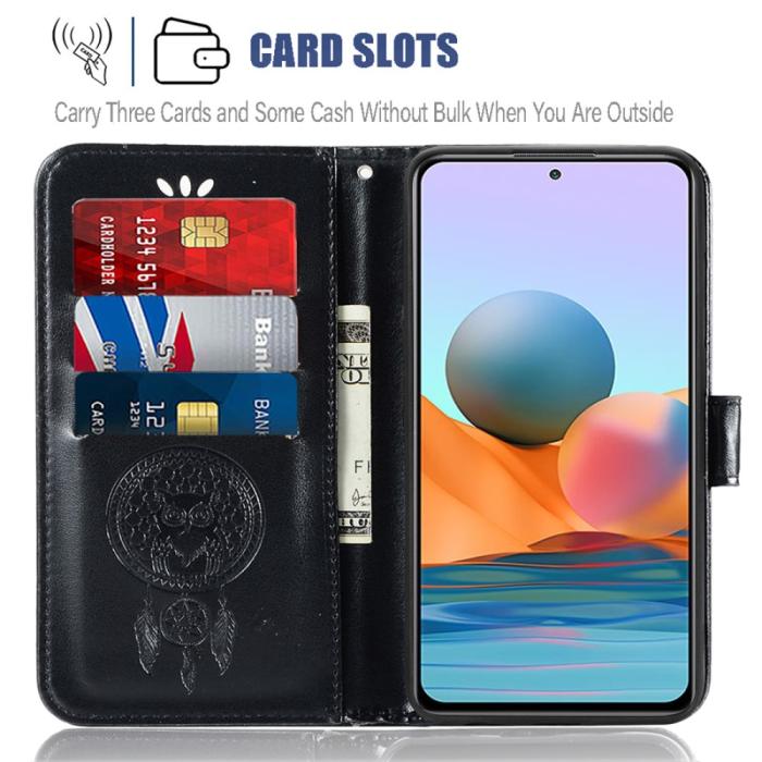 Bild 4, Xiaomi Redmi Note 10 Pro - Owl Dream Catcher Läder Fodral - Svart