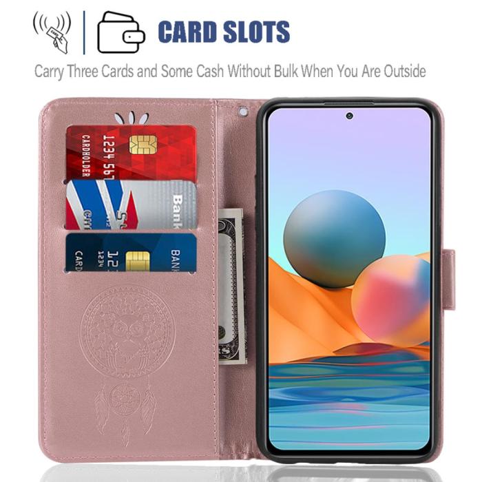 Bild 4, Xiaomi Redmi Note 10 Pro - Owl Dream Catcher Läder Fodral - Roséguld