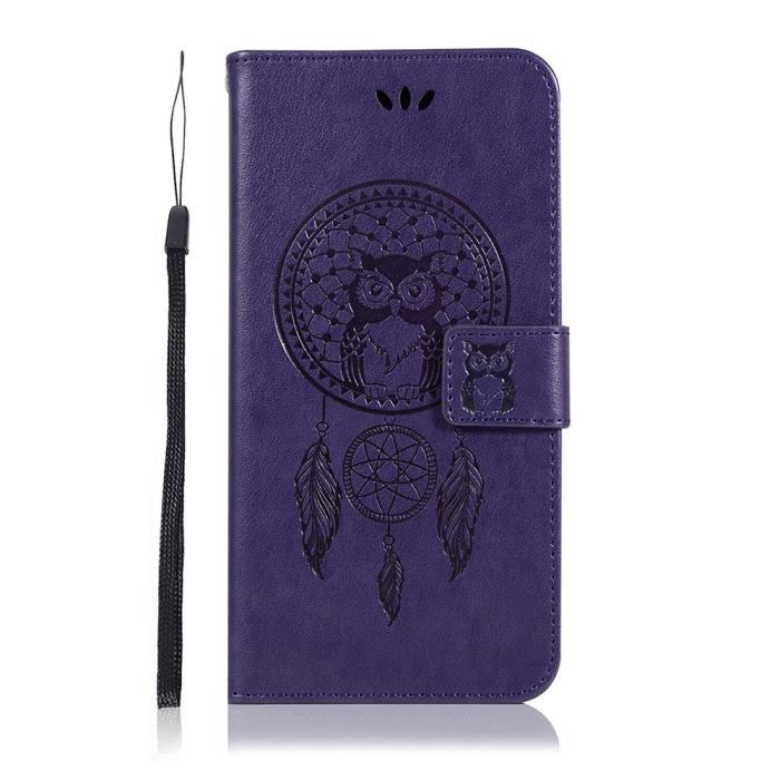 Bild 2, Xiaomi Redmi Note 10 Pro - Owl Dream Catcher Läder Fodral - Lila