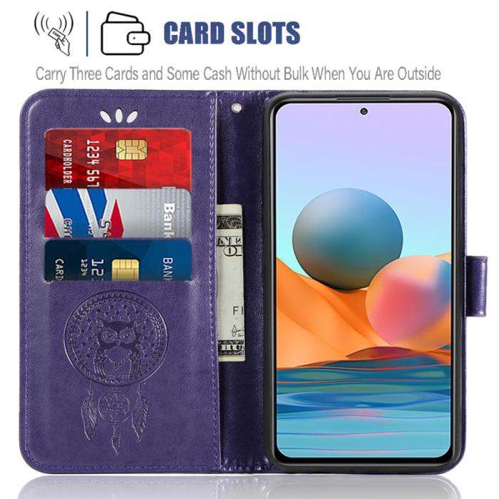 Bild 4, Xiaomi Redmi Note 10 Pro - Owl Dream Catcher Läder Fodral - Lila