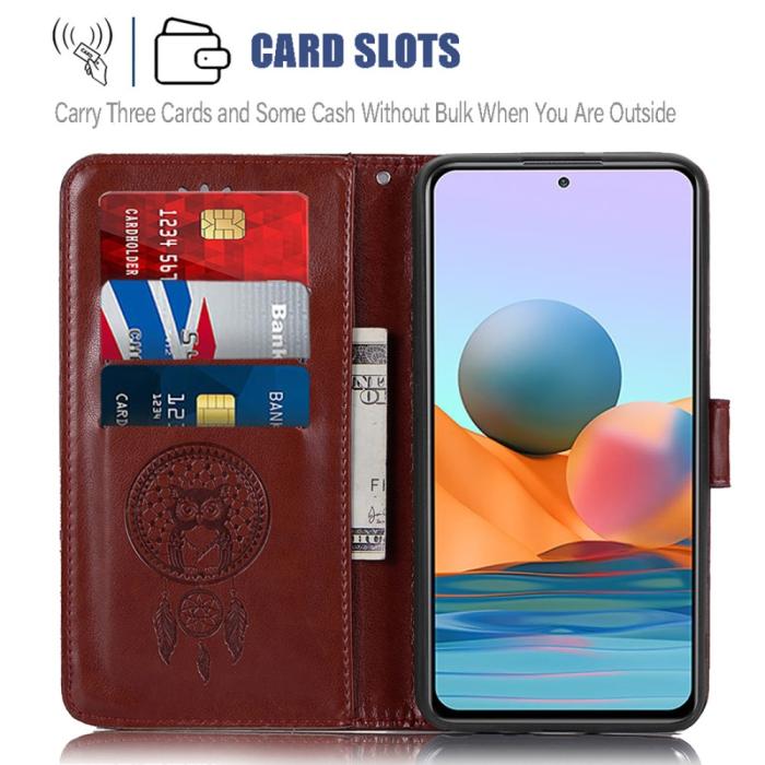 Bild 4, Xiaomi Redmi Note 10 Pro - Owl Dream Catcher Läder Fodral - Brun