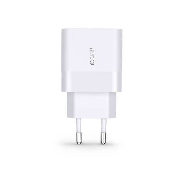 Bild 2, Tech-Protect 30W PD/QC USB-C / USB-A Väggladdare Vit
