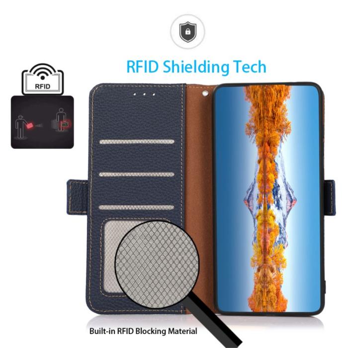 Bild 2, KHAZNEH Galaxy S25 Plus / S24 Plus Fodral RFID Äkta Läder Blå