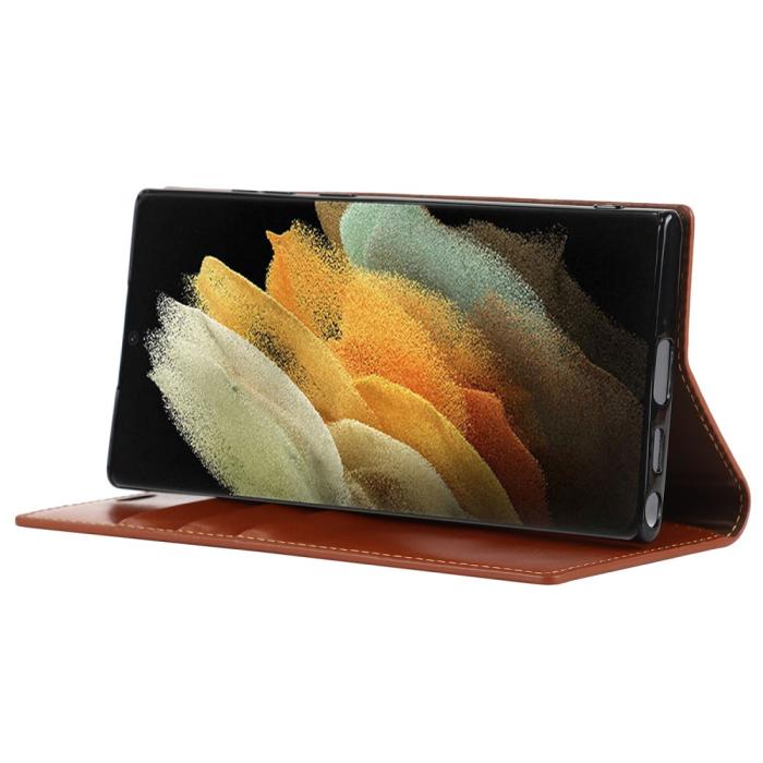 Bild 4, Samsung Galaxy S22 Ultra Fodral Flip Äkta Läder Brun
