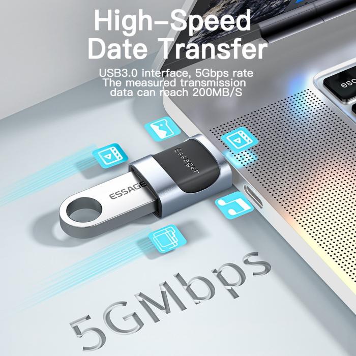 Bild 2, ESSAGER USB-C Hona till USB-A 3.0 Adapter, 5Gbps Blå
