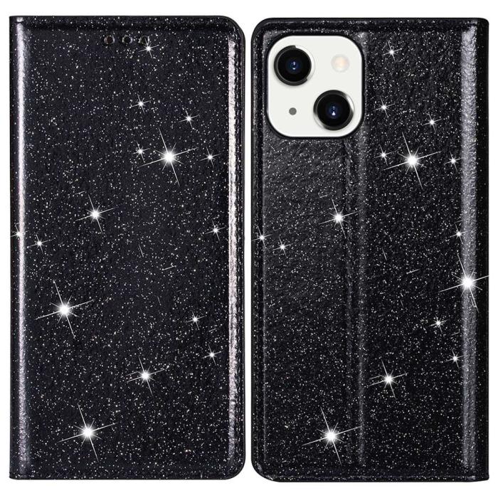Bild 1, iPhone 15 Fodral Flip Glitter Svart