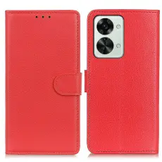 OnePlus Nord 2T 5G Fodral Litchi L&auml;der R&ouml;d