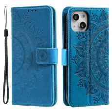 iPhone 15 Fodral Mandala Läder Blå