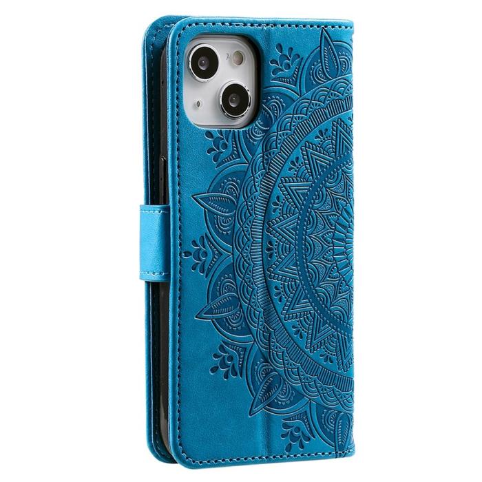 Bild 6, iPhone 15 Fodral Mandala Läder Blå