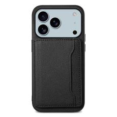 iPhone 17 Pro Skal Med Kortfack L&auml;der Svart