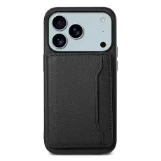 iPhone 17 Pro Skal Med Kortfack L&auml;der Svart