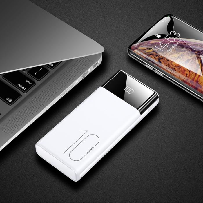 Bild 2, 10000 mAh powerbank - USAMS Dubbla USB - Vit