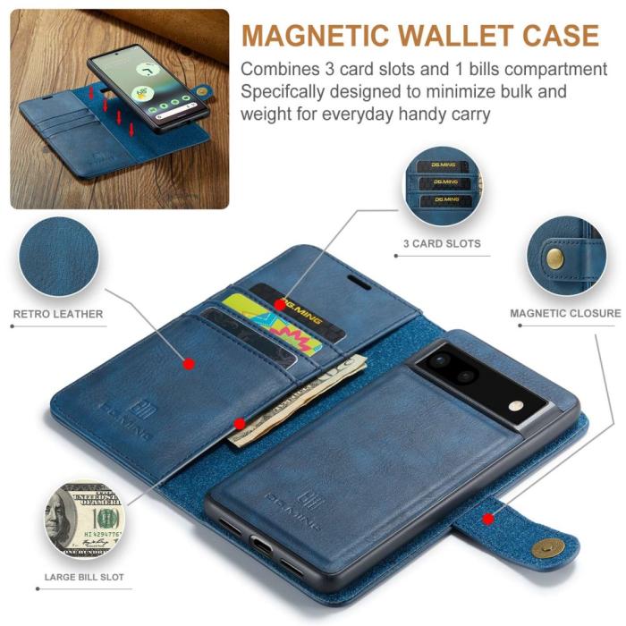 Bild 4, DG.MING Google Pixel 6A 2in1 Magnet Fodral / Skal Blå