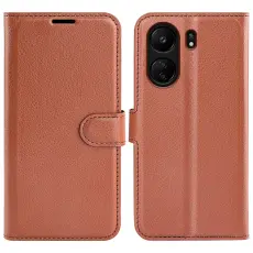 Xiaomi Redmi 13C 4G Fodral Litchi L&auml;der Brun
