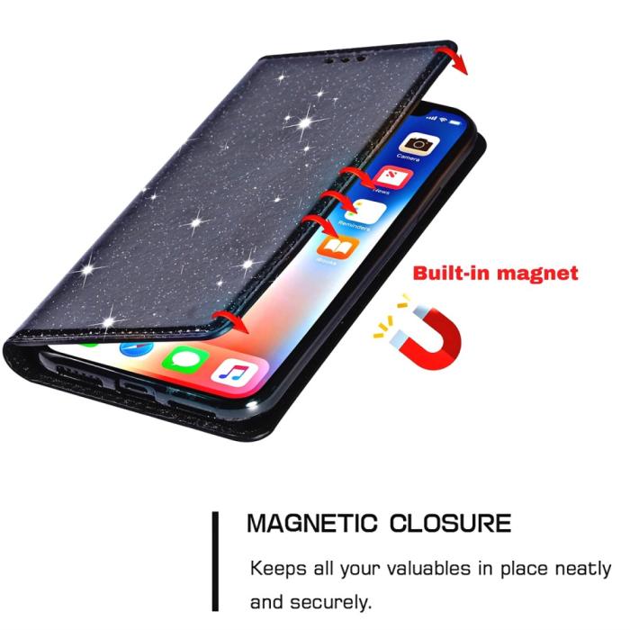 Bild 5, iPhone 15 Fodral Flip Glitter Svart