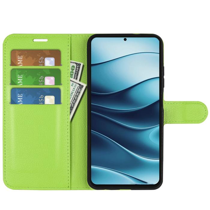 Bild 2, Xiaomi Redmi Note 14 5G Fodral Litchi Läder Grön