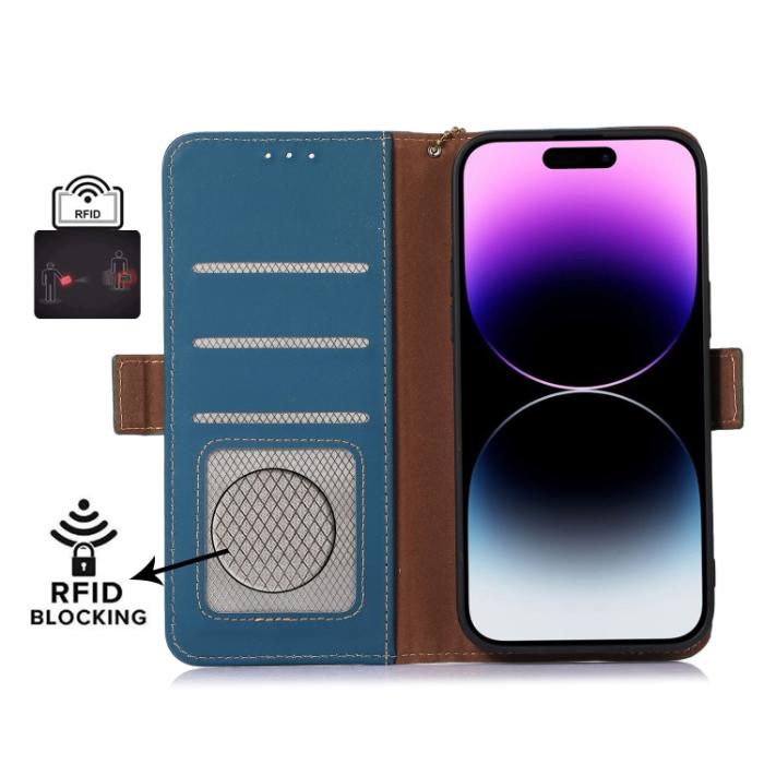 Bild 4, iPhone 15 Pro Fodral RFID Äkta Läder Blå