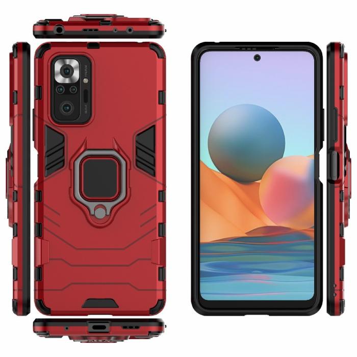Bild 5, Xiaomi Redmi Note 10 Pro - Hybrid Armor Ring Skal - Röd