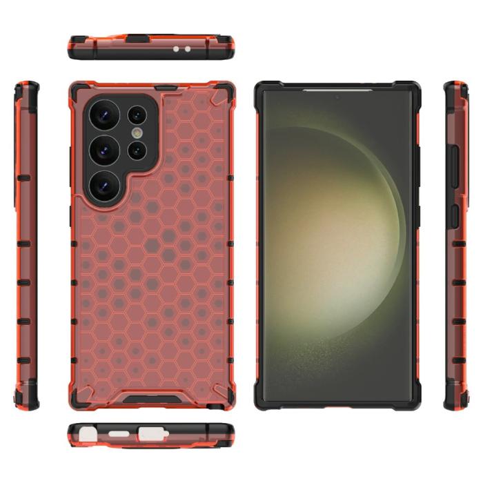 Bild 2, Galaxy S24 Ultra Skal Honeycomb Shockproof Hybrid Röd