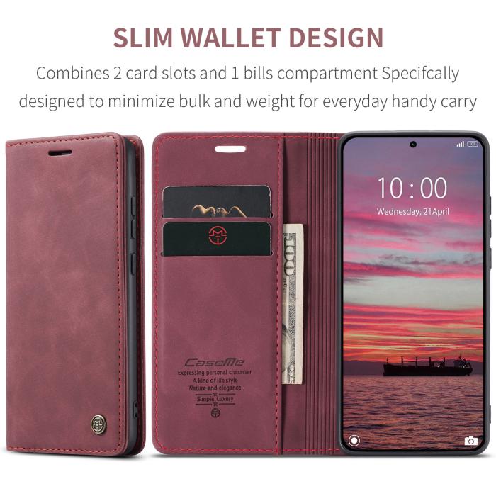 Bild 2, CASEME Xiaomi 15T Fodral Flip Retro Läder Röd