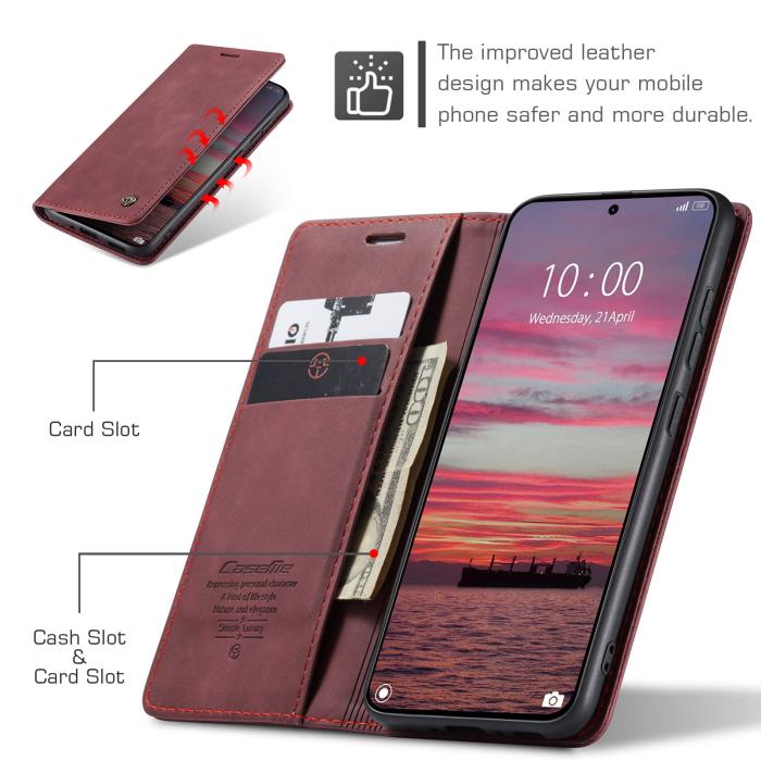 Bild 3, CASEME Xiaomi 15T Fodral Flip Retro Läder Röd