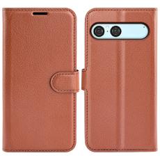 Sony Xperia 10 VII Fodral Litchi L&auml;der Brun