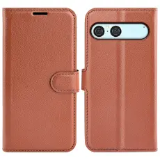 Sony Xperia 10 VII Fodral Litchi L&auml;der Brun