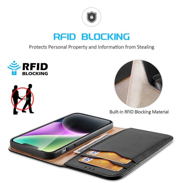 Bild 4, DUX DUCIS iPhone 15 Plus Fodral RFID Läder Svart