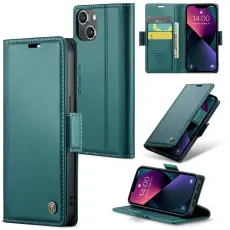 CASEME iPhone 15 Plus Fodral L&auml;der RFID Gr&ouml;n