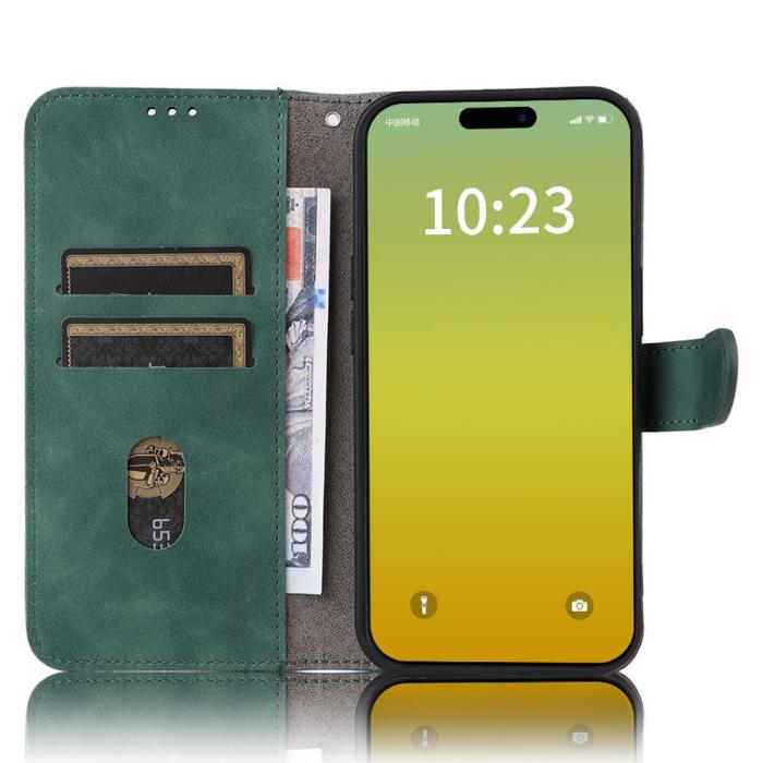 Bild 2, iPhone 15 Fodral Skin Touch Läder Grön
