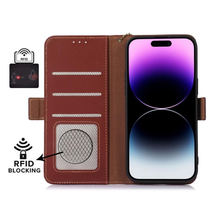 Bild 4, iPhone 15 Pro Fodral RFID Äkta Läder Brun